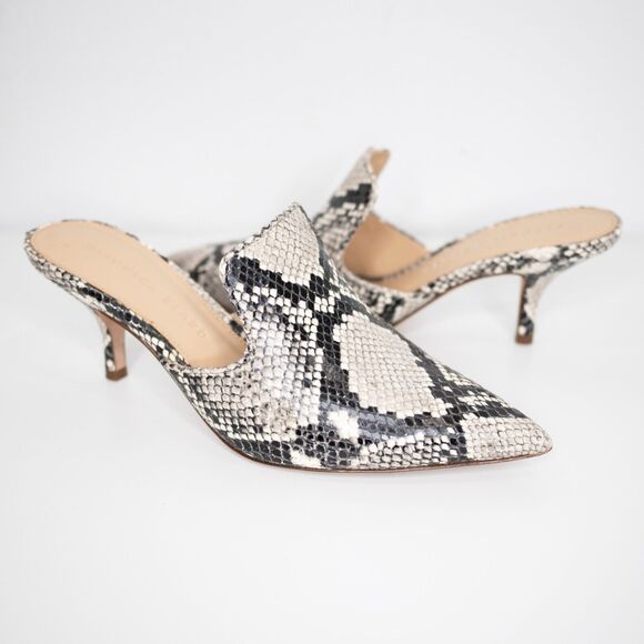 Veronica Beard Pearla Mules Python Snake Embossed Kitten Heel Pointed Toe 6.5 - Picture 2 of 8